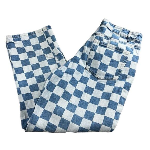 Women's Angel Kiss Checkered Straight Leg Jeans Sz 9 29" Blue Denim 27" Inseam - Picture 5 of 7